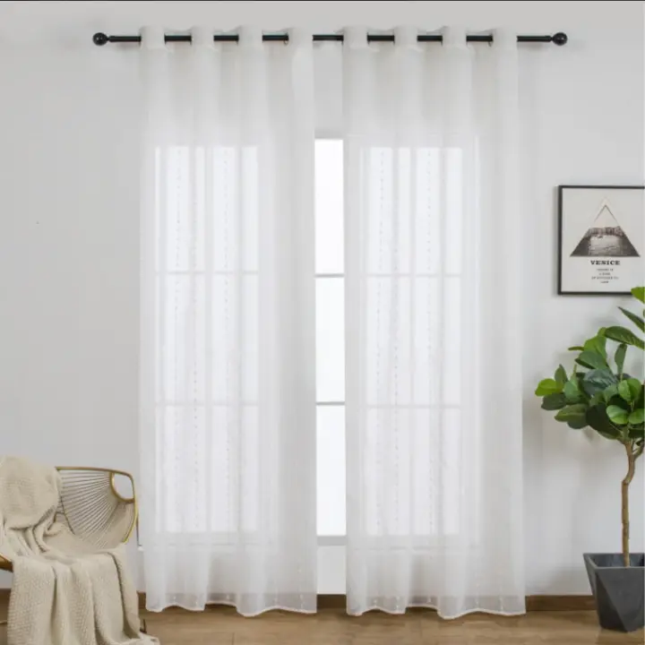 Cortinas de visillo lino y poliéster con diseño de puntitos en las líneas verticales entre circuitos 140x260cm. - 1