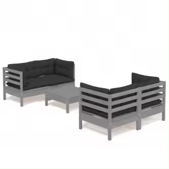 VIDAXL 3096024 set de muebles para jardín hecho de madera maciza de pino y tela color gris antracita 5 piezas - 1