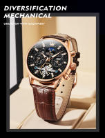 Reloj Mecánico Para Hombre OLEVS 6658 Con Fase Lunar Y Luminosidad Resistente Al Agua De Cuero Acero Inoxidable Y Dial Luminoso - details 3