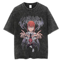 Camiseta Vintage Washed Chainsaw Man Anime Para Hombres Harajuku Oversize Tee Algodón Moda Streetwear Unisex Tops Ajustable - details 6