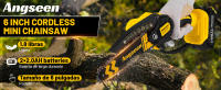 Mini motosierra de 6 pulgadas sin cable, con 2 baterías, motosierra de mano con bloqueo de seguridad, pequeña motosierra eléctrica para cortar madera y recortar árboles - details 0