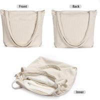 Women Corduroy Tote Bag, Large Shoulder Hobo Bags Casual Handbags Big Capacity Shopping Work Bag (Beige) - details 2