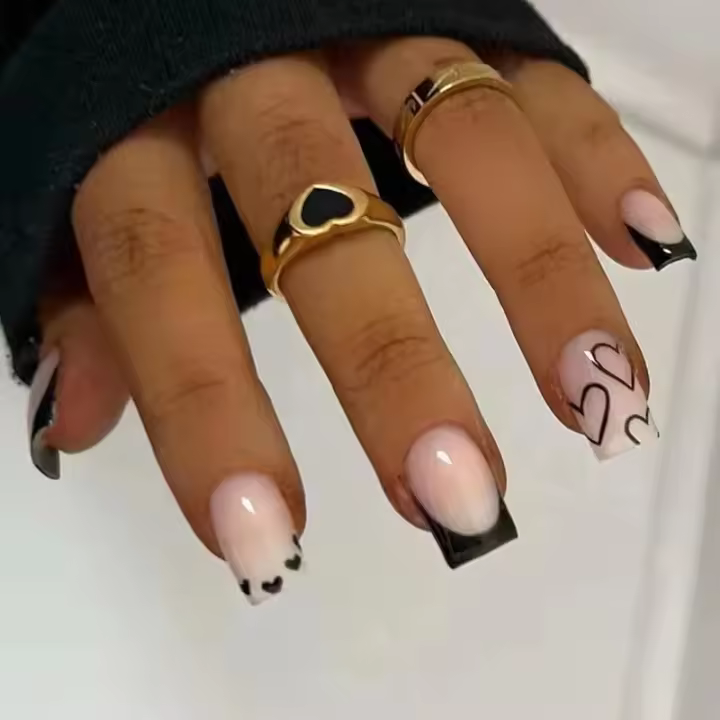 Uñas Postizas Francés Corazón Minimalista 24 PCs Con Gel Jelly Y Archi De Uña Incluido Kit De Uñas Postizas De Plástico - 1