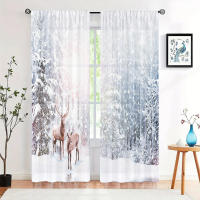 2 Piezas Cortinas De Reindeer En Bosque De Invierno Con Nieve -30% Blackout Adecuadas Para Sala De Estar Dormitorio Cocina Decoración Del Hogar - details 3