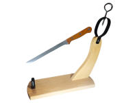 HAPPY FRIENDS Jamonero de Madera y Acero + Cuchillo Jamonero Acero Inoxidable | Soporte de Jamón | Soporte para pata y paleta de Jamón serrano e ibérico | Cuchillo Jamonero Acero Inox. | Fácil de Limpiar | Dos Modelos de Soporte a Elegir - details 0