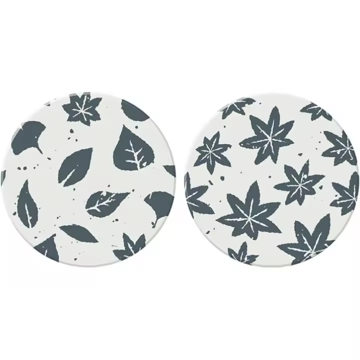 2 piezas de posavasos de arcilla diatomita posavasos redondos antideslizantes vasos absorbentes de agua taza almohadilla patrón de hoja estera de mesa para cafetería té mesa de bar de madera - 1