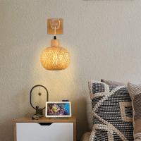 Lámpara De Pared De Bambú Natural Tejido a Mano E27 Candelabros De Paja Rattan Decoración De Habitación Luz De Techo Fixiones - details 6