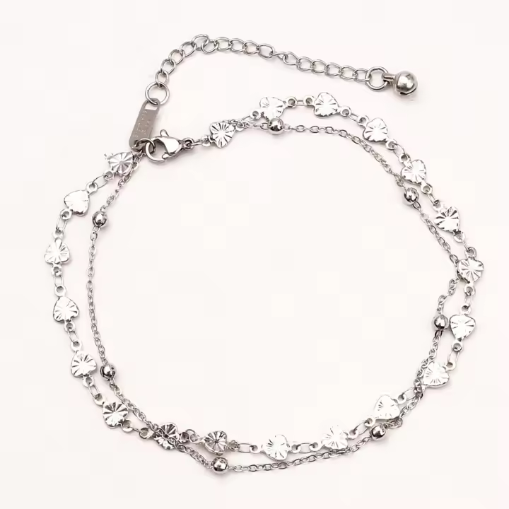 Pulsera De Tobillo Multicapa De Acero Inoxidable 304 Estilo Cadena De Enlace Con Corazón Para Mujer Fiesta Playa Sin Zapatos 24cm - 1