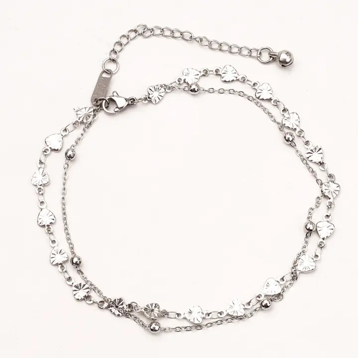 Pulsera De Tobillo Multicapa De Acero Inoxidable 304 Estilo Cadena De Enlace Con Corazón Para Mujer Fiesta Playa Sin Zapatos 24cm - 1