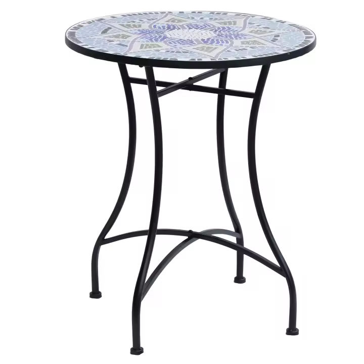 Outsunny Mesa de Jardín Redonda Mesa de Terraza Exterior Ø60x71 cm con Encimera de Mosaico Decorativo Carga 100 kg Mesa para Exterior Patio Azul y Blanco - 1