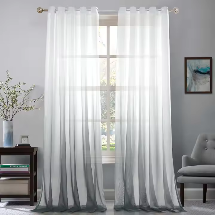 Cortinas de Tul Blanco Gris Tul Opaco Tul Degradado Ojal Tul Elegante Decoración de Ventana Tul Sala de Estar Balcón Dormitorio 2 Piezas (132 cm * 244 cm) - 52 W * 96 L cm - 1