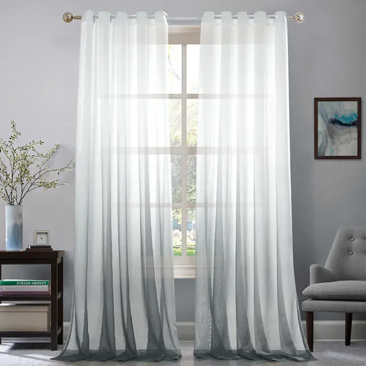 Cortinas de Tul Blanco Gris Tul Opaco Tul Degradado Ojal Tul Elegante Decoración de Ventana Tul Sala de Estar Balcón Dormitorio 2 Piezas (132 cm * 244 cm) - 52 W * 96 L cm - 1