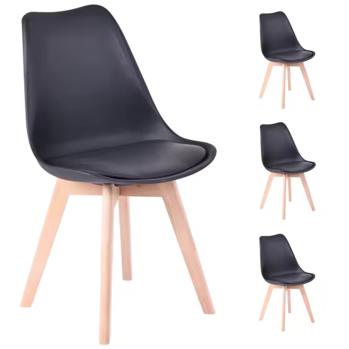 Regalos - Sillas Comedor - Silla Synk Basic - Blanco Negro-Gris- Pack de 4 Sillas de Comedor Sillas Cocina Nórdico con Asiento Tapizado y Las piernas de Madera de Haya Maciza .(4SILLA-001 9390 D7) - 1