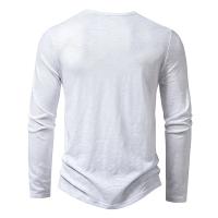 Camiseta De Algodón Para Hombre Con Botones Manga Larga Estilo Henley Color Sólido Transpirable Moda Versátil Slim Fit Casual - details 3
