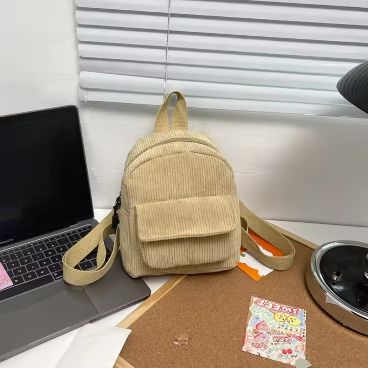 Mochila Mini De Mujer En Color Sólido De Corduroy Tamaño Pequeño Estilo Casual Para Viajes Al Aire Libre Escolares Y Chicas - 1