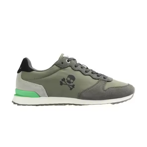 Sneakers Scalpers Skull Insignia kids color verde kaki y negro zapatillas niño Scalpers kids textil con cierre de cordones muy comodas Scalpers marca de tendencia - 1