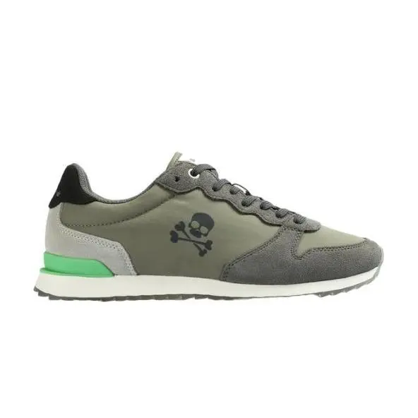 Sneakers Scalpers Skull Insignia kids color verde kaki y negro zapatillas niño Scalpers kids textil con cierre de cordones muy comodas Scalpers marca de tendencia - 1