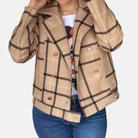 Chaqueta de mujer tipo cazadora de cuadros con botones dorados, muy favorecedora, chaqueta cruzada femenina Le Côté Chic - details 0