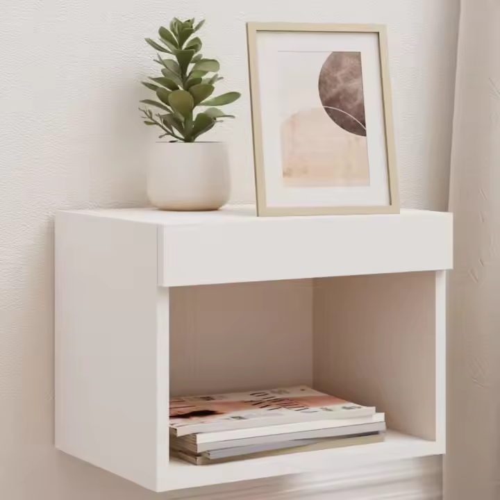 vidaXL Mesita de noche de pared con luces LED blanco - 1