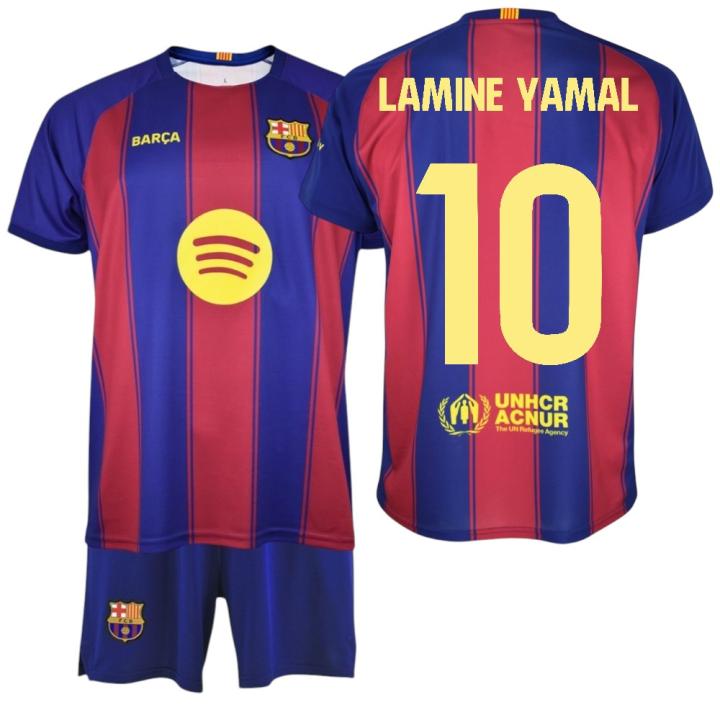 F.C Barcelona - Conjunto Camiseta y Pantalón Niño - LAMINE YAMAL Nº10 - Diseño Blaugrana Clásico - Escudo Bordado - Tejido Transpirable - Ideal para regalo
