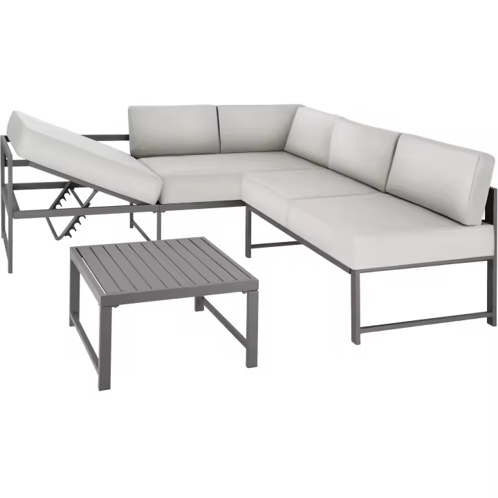 Tectake - Conjunto de muebles Faro con mesa y respaldo regulable  Estructura robusta de aluminio ligero  Respaldo ajustable en 6 posiciones  Los elementos se pueden agrupar libremente  Construcción resistente a la intemperie e inoxidable - 1