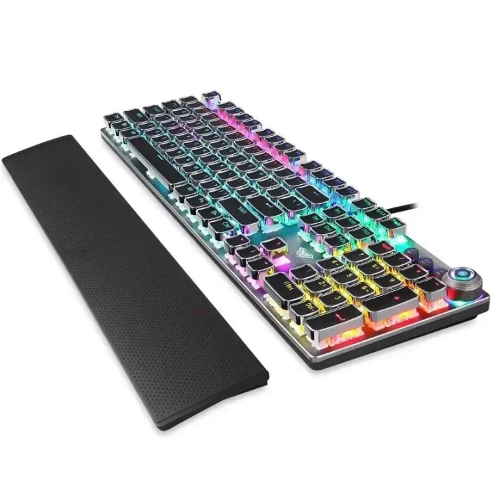 Teclado Mecánico AULA F2088 Punk Keycap Retro 104 Teclas Con Perilla RGB Retroiluminación Teclado De Juegos Con Anti-ghosting Y Soporte Para Muñeca - 1