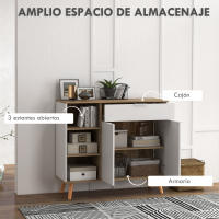 HOMCOM Aparador de Salón Moderno Aparador de Cocina con 1 Cajón 2 Puertas de Cierre Suave y Estantes Ajustables para Comedor Pasillo Dormitorio 95x35x85 cm Blanco y Natural - details 3
