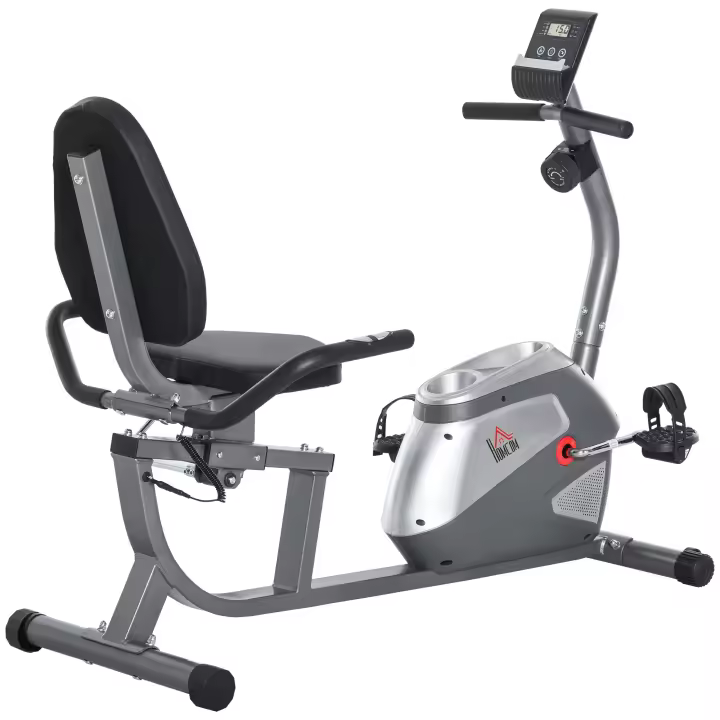 HOMCOM Bicicleta Estática Reclinada con Pantalla LCD y Volante de Inercia de 3 kg Resistencia Magnética de 8 Niveles Asiento Ajustable 121,5-136x62,5x98 cm Gris - 1