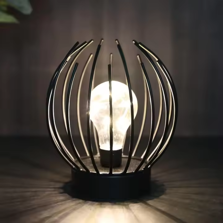 Metal Cage Table Lamp Cordless Battery Operated Lamp with Edison Style LED Bulb Ideal for Wedgs, Parties, Patio Events Indoor Outdoor - 1