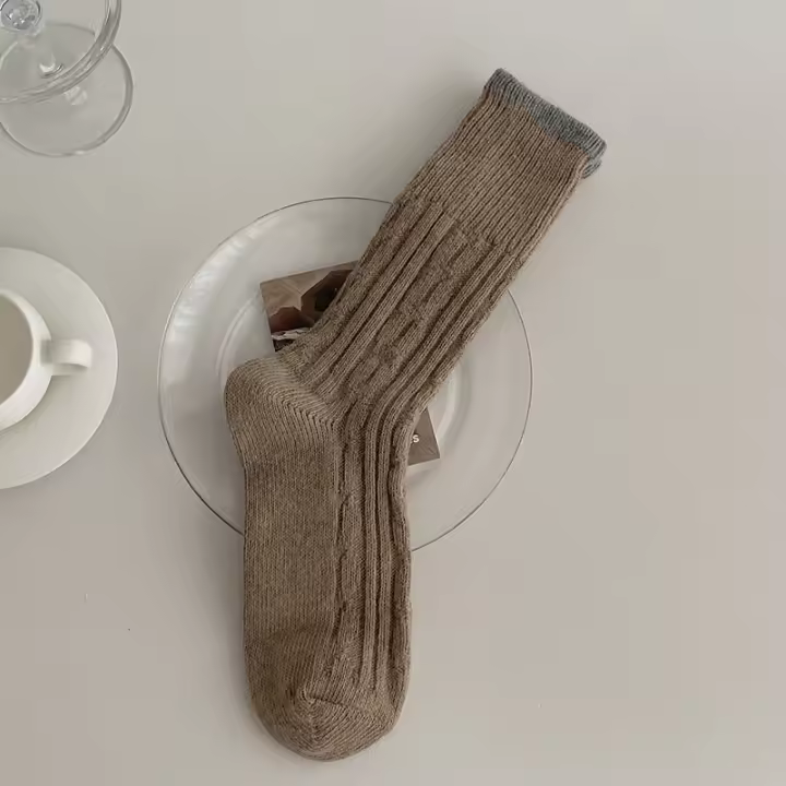 Calcetines Para Mujer Estilo Japonés Sencillo Y Moderno Calidad Superior Algodón Lana Espesor Medio Transpirables Y Cálidos Para Otoño E Invierno - 1