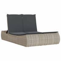 vidaXL Tumbona doble con cojines ratán sintético Negro, Marrón, Gris Sillas de Exterior Ideal para jardín, playa, piscina, terraza Tumbona Piscina Tumbonas Playa Tumbonas Jardín Exterior - details 0