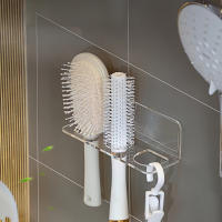 Organizador De Baño Colgante En La Pared De Acrílico Transparente Para Cepillos Y Peines Sin Necesidad De Perforar Espacioso Y Para Almacenamiento De Artículos De Higiene Personal - details 3