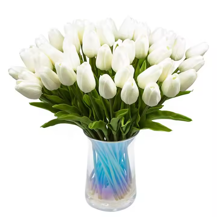 Tulipanes artificiales de tacto Real, flores de látex, tulipanes blancos, ramo de tulipanes de poliuretano holandés falso, 30 piezas - 1