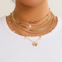 Set De 6 Collares De Lujo Vintage Con Colgante De Mariposa Perla Imitación Para Mujer Multicapa Cadenas Delgadas Aesthetic Y2K Joyería - details 0