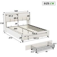 Cama con arcón abatible 140x200/160x200 cm, tapizada en terciopelo blanco capitoné, con LED, USB Type-C y somier de lamas - details 0