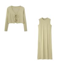 Nuevo Traje De Mujer Para Otoño 2024 Vestido Largo Casual Con Ruffle Chaqueta Y Chaleco Suéter Tejido Suelto Maxi Set - details 2