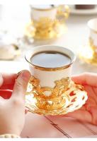 Taza De Café Turco De Cerámica Con Borde Dorado Para Ramadan Juego De Taza Y Taza Con Estilo Clásico Europeo Para Té De La Tarde - details 8