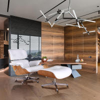 EU Stock TY308 Classic Recliner Sofa Ash Armchair With White Cowhide Polished Big Head Foot Swivel Deck Chair Furniture Ergonomic Design Office Lunch Break Chair Living Room Comfort Lounge Chair Genuine Top Layer Cowhide Aluminum Alloy Big Head Feet - details 7
