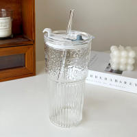 Vaso De Vidrio Con Tapa Y Pajita 600ml Estampado En Línea Para Bebidas Transparente Para Leche Té Jugo Agua Fría Y Café Mug De Barra Vajilla De Bebida - details 6