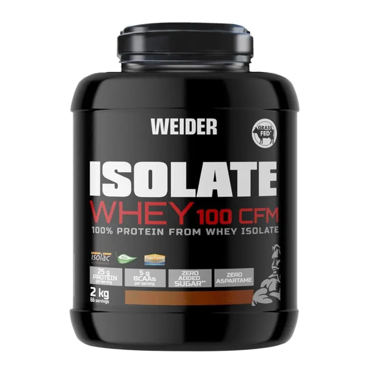 Weider - Isolate Whey 100 CFM - 2 Kg. Proteína isolada alta en proteínas, baja en carbohidratos y grasas - Alta calidad, elaborada 100% con proteína aislada de máxima pureza premium (Isolac®) - 1