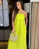Vestido Elegante De Verano Con Flores 3D Y Manga Larga De Algodón Y Hémpa Estilo De Vacaciones Sin Mangas Cintura Alta Rotura Top Equipo - details 7