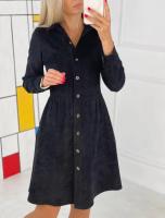 Vestido Largo De Corduroy Para Mujer Estilo Oficina Lady Con Cuello En V Y Botones Manga Larga Cierres De Botones Silueta Ajustada Y Flared - details 1
