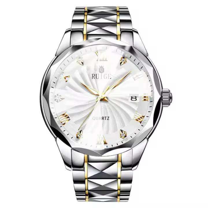 Reloj De Cuarzo Para Hombre RUIGE 2024 Correa De Acero Inoxidable Multi Funcional Impermeable Estilo Trendy Con Calendario Y Mostrador Semanal - 1