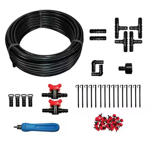 DRIPALIA - Kit completo de riego por goteo con 25 metros de tubería de 16, 50 goteros regulables, 30 accesorios y 1 sacabocados de montaje - 1