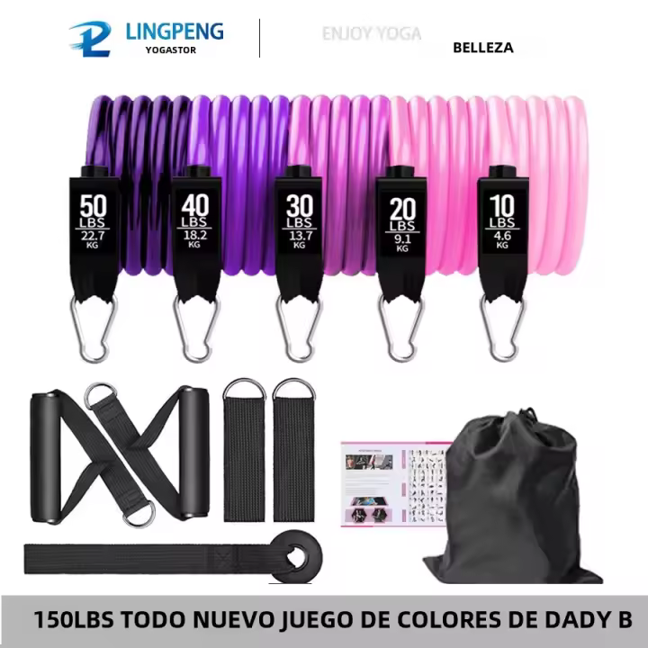 Conjunto De Bandas De Resistencia Para Ejercicios 5 Tubos Con Anclaje De Puerta Manijas Para Piernes Y Tobillos Y Barril De Fitness ZP - 1