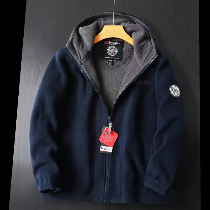 Chaqueta De Piel De Oveja Gruesa Para Hombres Invierno 2024 Casual Cuello En V Cierre De Cremallera Manga Regular Con Capucha Diseño De Moda Adecuada Para Esquí Y Exterior - 1