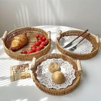 Bandeja De Alimentos De Plástico Tejida a Mano En Rattan Para Frutas Verduras Pasteles Forma Redonda Cesta De Almacenamiento Con Mango - details 9