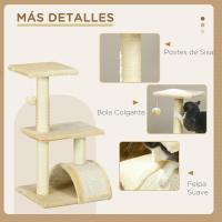 PawHut Árbol Rascador para Gatos Mediano Árbol para Gatos de 3 Niveles Torre para Gatos con Postes de Sisal Tablero para Rascar y Bola Colgante Crema - details 4