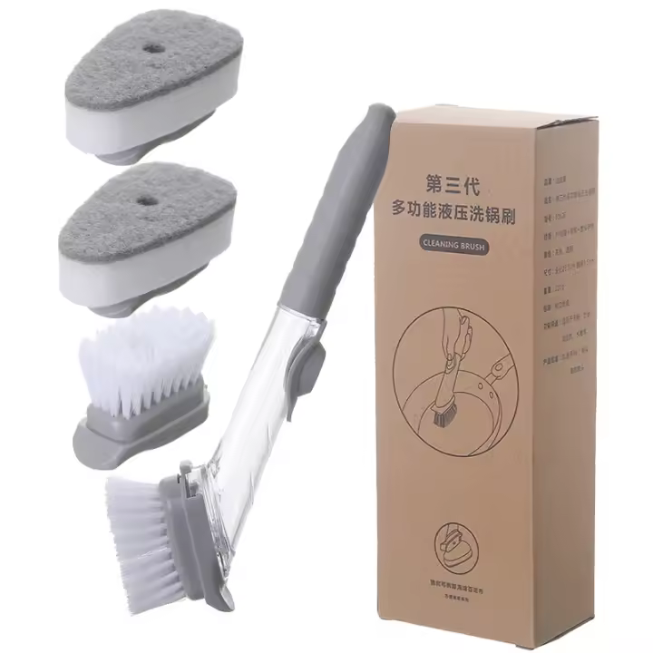 Cepillo De Limpieza De Cocina 2 En 1 Con Mango Largo Y Dispensador De Esponja Cepillo De Lavado De Platos Herramientas Ecológicas Para La Cocina - 1
