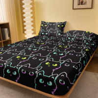 Sábana Ajustada Moderna Y Sencilla Con Impresión De Gato Pequeño En Acabado Mate Cobertor De Cama De Dormitorio Sin Fundas De Almohada - details 1